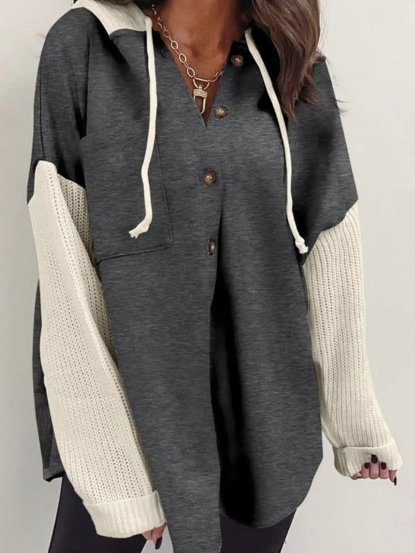 Comfortable Button Up Hoodie with Drawstring - Bela Fils BoutiqueBela Fils Boutique